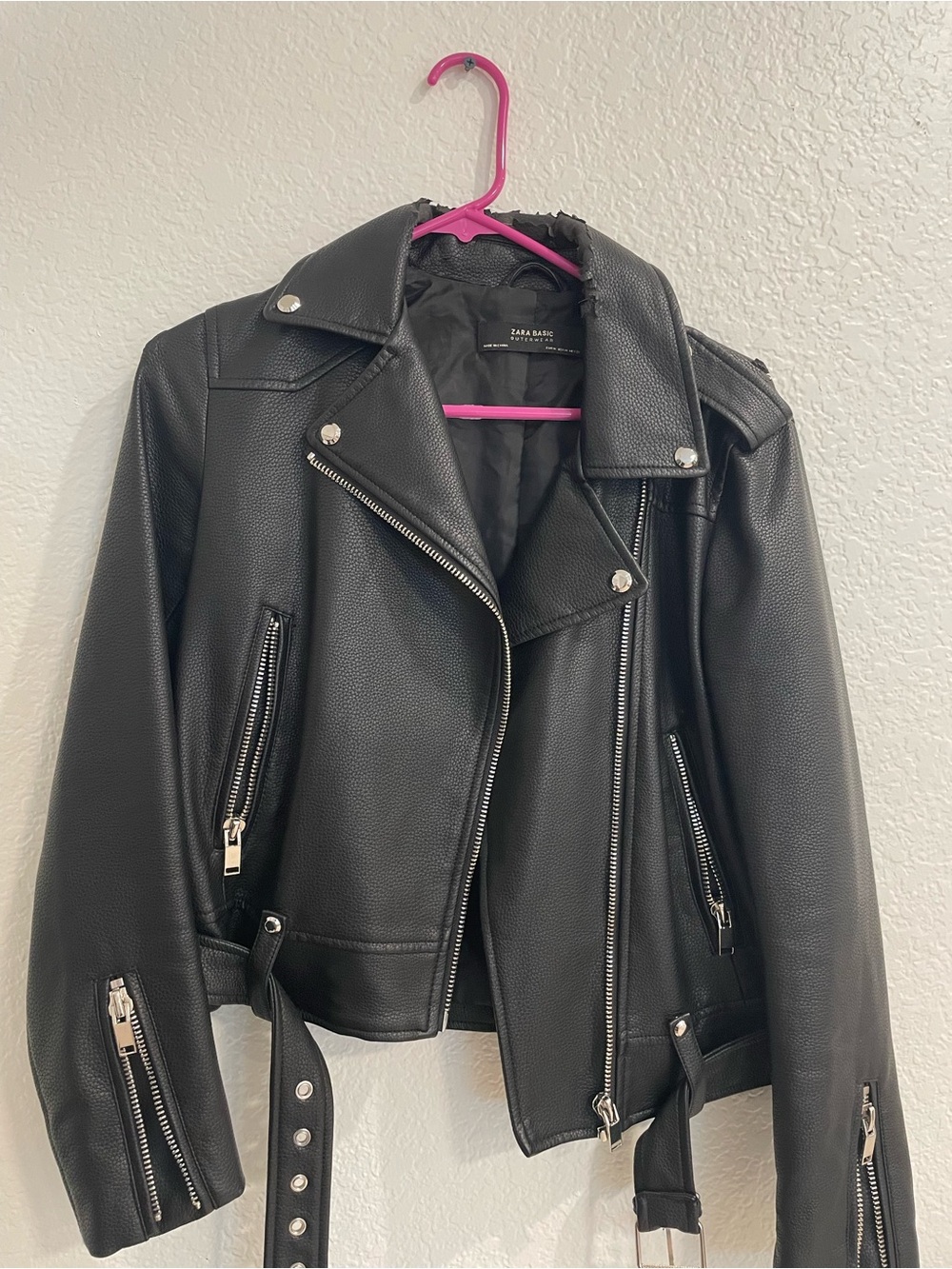 Zara Black Moto-Style Faux Leather Jacket